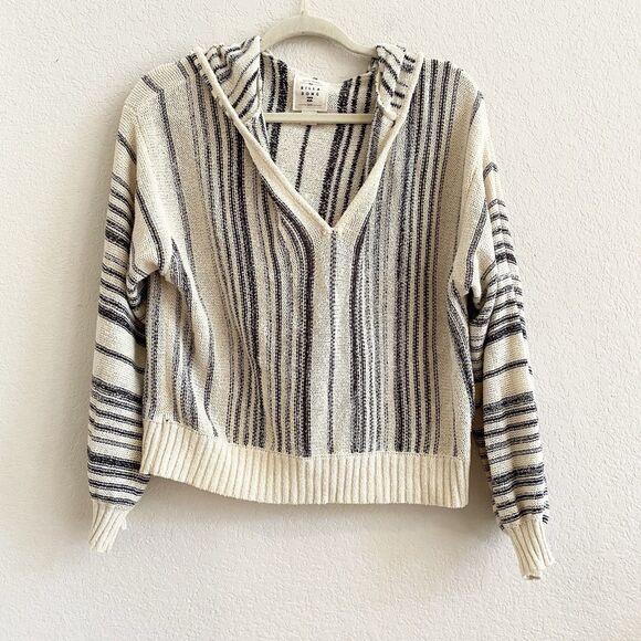 Billabong Women's Mas Amor Hooded Stripe Sweater Size M Cotton - Picture 2 of 11